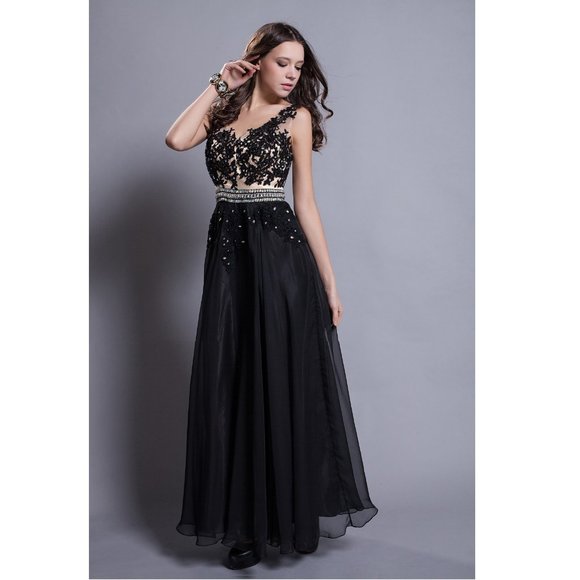 NEW Women's Formal V-neck Rhinestones beaded Long Evening Gown prom dress - Picture 2 of 8